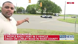 2 people badly hurt in 2 vehicle crash on Lumley Road in Wake County