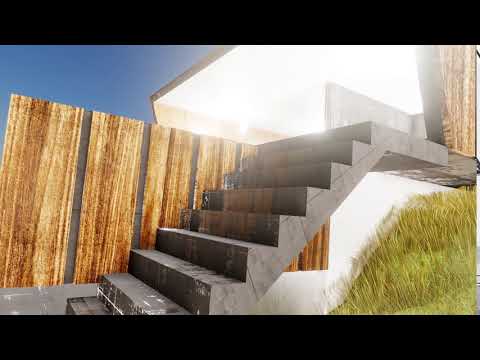 blender eevee  exterior architecture scene with grass render test