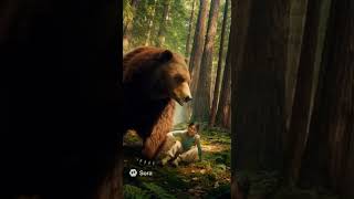Dancing battle against a bear in the forest