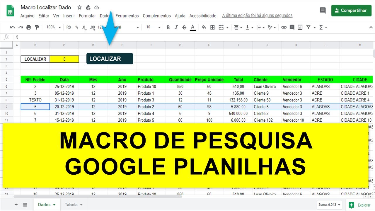 Macro LOCALIZAR DADO em COLUNA do Google Planilha ao Clicar em Botão de Comando