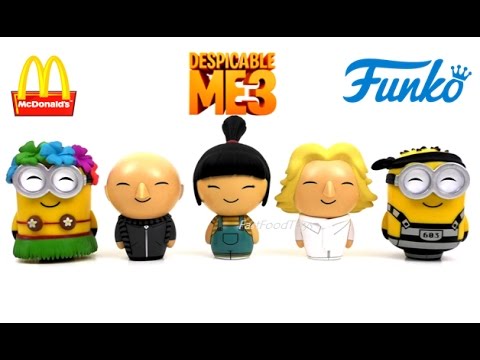 2017 DESPICABLE ME 3 MOVIE FUNKO DORBZ McDONALDS MINIONS HAPPY MEAL TOYS FULL SET 5 VINYL COLLECTION Video