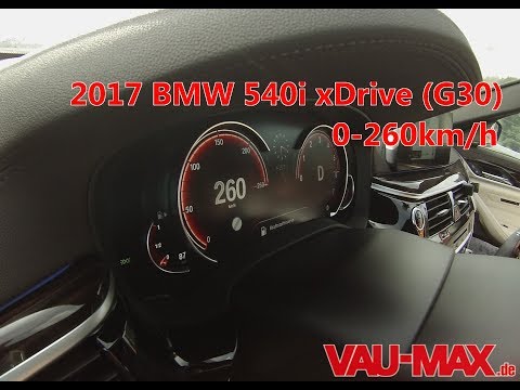 2017 BMW 5er 540i xDrive (G30) 0 - 100 km/h und weiter bis auf 260km/h Tachovideo