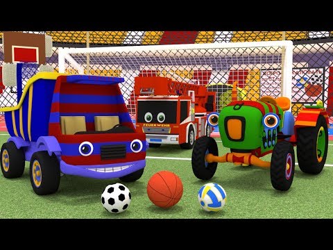Грузовик Тема и Трактор Макс на стадионе. Машинки играют в мяч. Мультики для малышей. Игра в футбол.