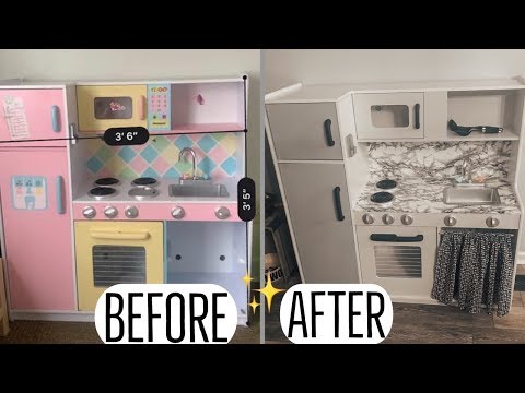 Part of a video titled DIY - Play Kitchen Makeover - Easy - Ashley Keene - YouTube