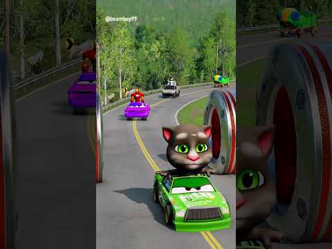 Funny Cars Crossing Spider-Man Foot Gate with Venom's Head Bollard in BeamNG.drive