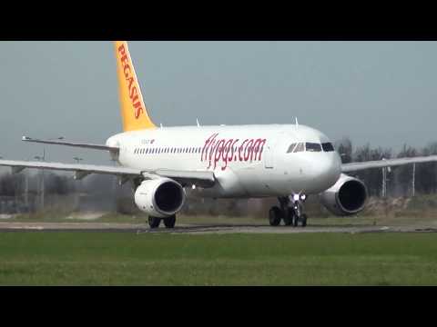 Flypegasus Airbus 320 TC-DCE Take Off Amsterdam Schiphol 18L