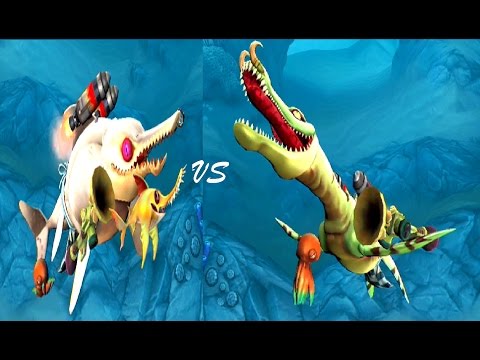 Echo (Ichthyosaur) vs Drago (Pliosaur) - Hungry Shark World
