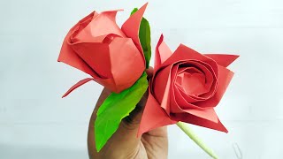 HOW TO MAKE A PAPER ROSE FLOWER ORIGAMI NO GLUE | Paper Rose