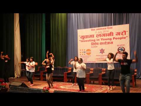 A performance by members of Dance4Life during International Youth Day celebrations organized by the Ministry of Health and Population in collaboration with the Country Office of United Nations Population Fund in Nepal (UNFPA Nepal) and CDPS/Tribhuvan Univ