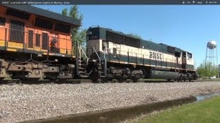 preview picture of video 'BNSF 9789 Executive Cream & Green engine on coal train in Murray, Iowa'
