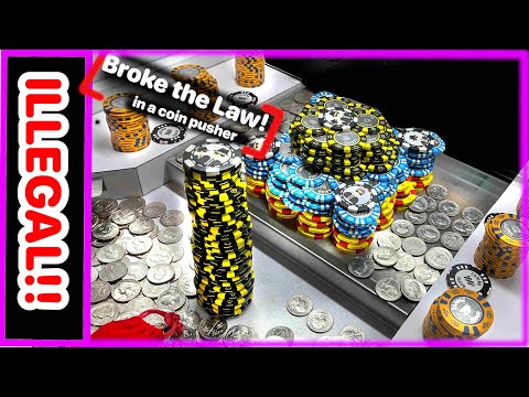 BROKE THE LAW! Inside a Coin Pusher! ILLEGAL! Jackpot! Giveaway! WON PRIZES! Ep 232