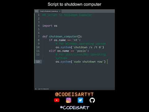 Script To Shutdown Computer In Python Python Examples Python Coding Tutorial Python Interview
