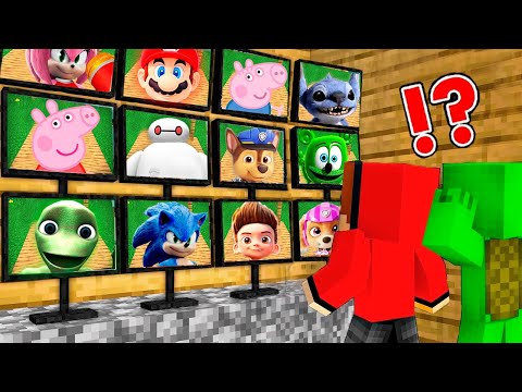 JJ and Mikey Watching for Baymax , PAW Patrol , sonic , peppa pig on CAMERAS in Minecraft ! - Maizen