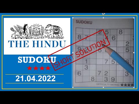 The Hindu  Sudoku Apr 21, 2022 - 4 Star - Short Solution