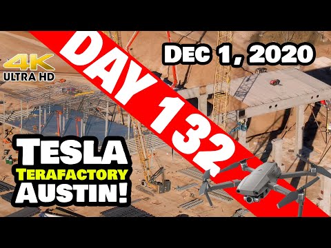 Tesla Gigafactory Austin 4K  Day 132 - 12/1/20 - Terafactory Texas - BEAMS GOING ON - STEEL GROWS!