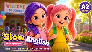 Rumi and Mira First Day at School | Classroom Conversation | Easy English Listening Story (A1 Level)