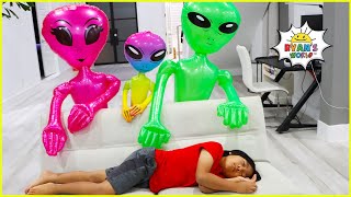 Ryan Pretend Play with Aliens Visits our House video