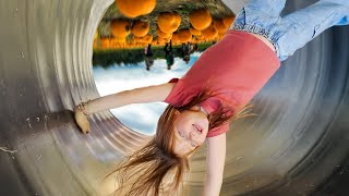 UPSiDE DOWN at the PUMPKiN PATCH!! Adley and Family try crazy slides a mouse maze & fun challenges