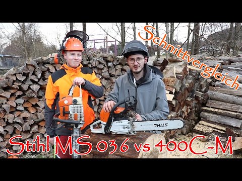 Stihl MS 036 vs Stihl MS 400 C-M | Kantenschliffkette | Schnittvergleich | HBNB-Motorsägen