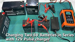 How to charge two 6V Lead-acid batteries with 12V pulse charger (Two battery charge in series)