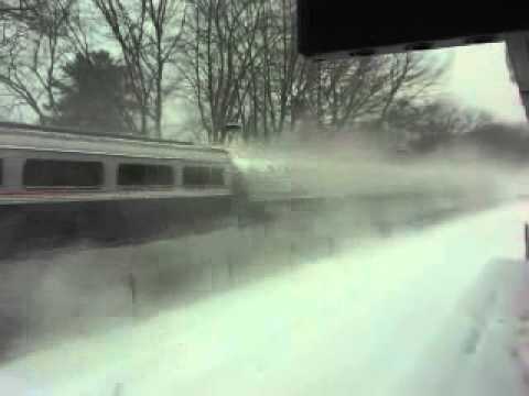 Amtrak Lake Shore Limited and Commuter Rail Snowy Day West Natick, MA