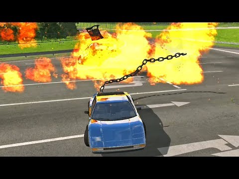 Amazing Chained Cars Crashes (Chain Vs Bollard, Piano and Gas Bottle) Compilation #5 BeamNG.drive
