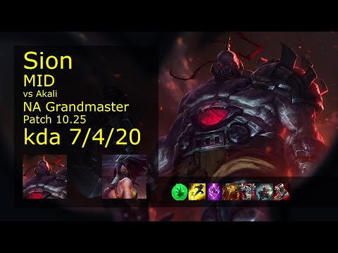 Sion Mid vs Akali - NA Grandmaster 7/4/20 Patch 10.25 Gameplay