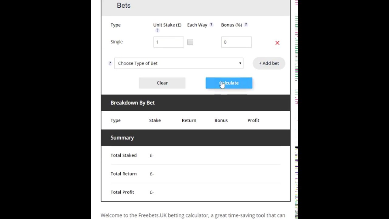 Betting Calculator By Freebets.uk