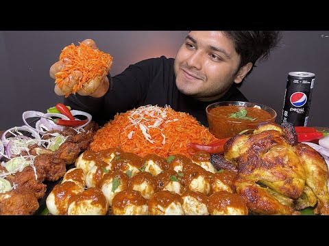 SPICY* WHOLE CHICKEN CURRY WITH FRIED RICE AND EGGS | EATING SHOW | MUKBANG | CHICKEN LOLLIPOP 🍗