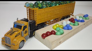 Marble Run Race ASMR #81, HABA Slope, Wooden Track , Colorful Balls, Dump Truck, Garbage Truck