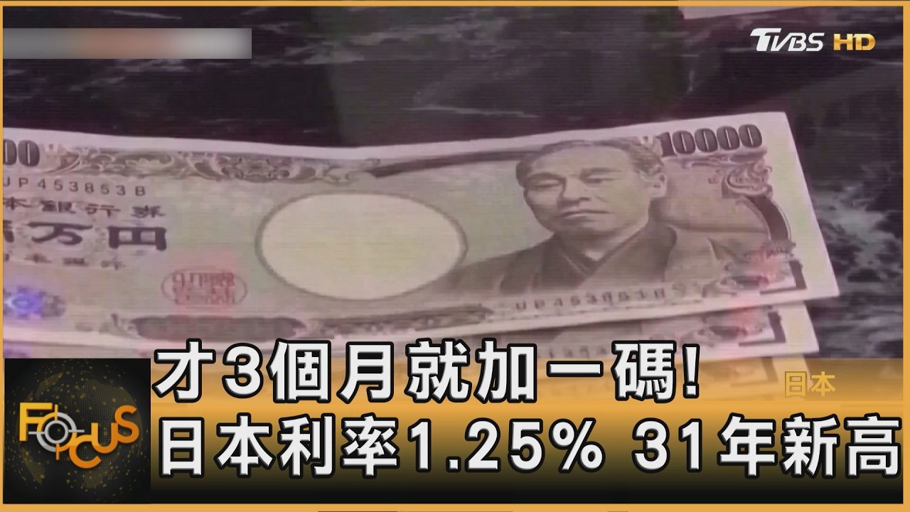 FOCUS全球新聞／才3個月就加一碼！ 日本利率1.25%　31年新高