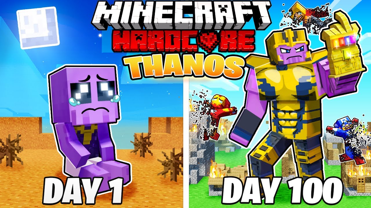 I Survived 100 DAYS as THANOS in HARDCORE Minecraft!