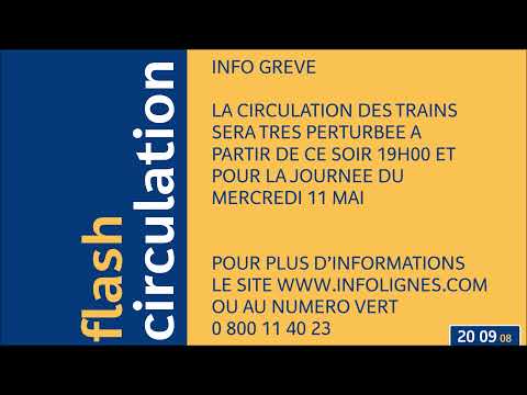 Annonce grève SNCF flash circulation + TGV supprimé [HD - animé]