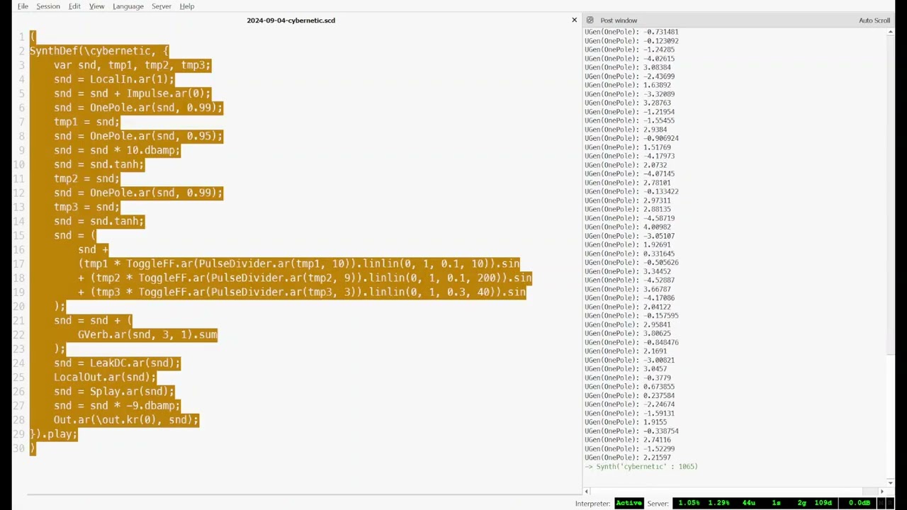 cybernetic patch in SuperCollider