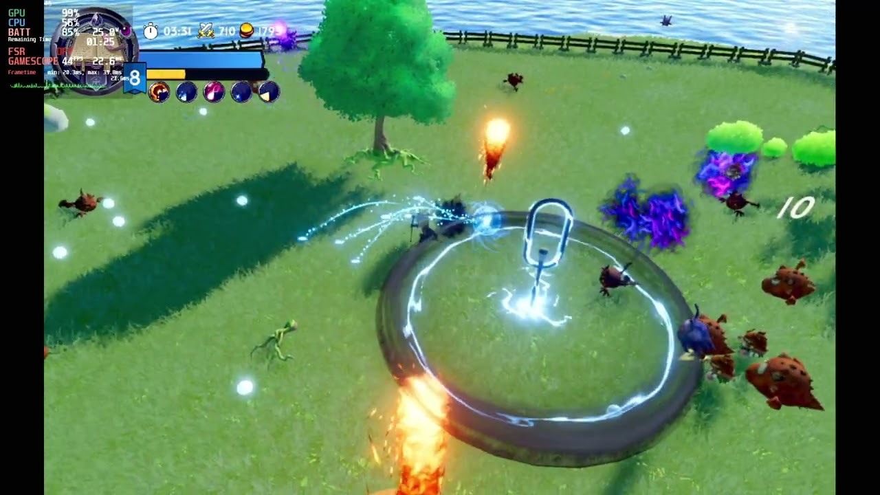 Halftime Heroes on Steam Deck, basically a 3D Vampire Survivors