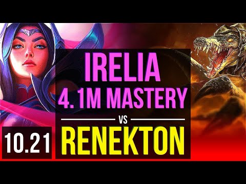 IRELIA vs RENEKTON (TOP) | 4.1M mastery, 2800+ games, 7/1/2, Dominating | KR Diamond | v10.21