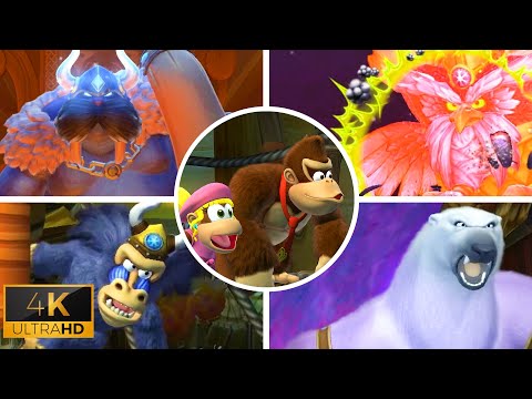 Donkey Kong Country Tropical Freeze | All Bosses [Crispy 4K] (No Damage)