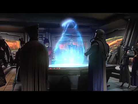 Darth Sidious speaks with the Separatist Council