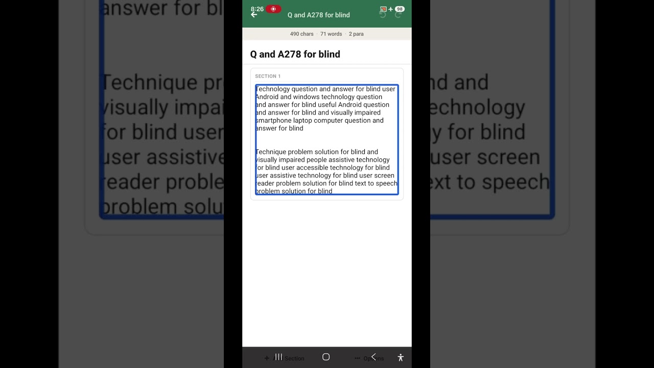 Q and A278 for blind explore by touch problem band lab  voice input TalkBack