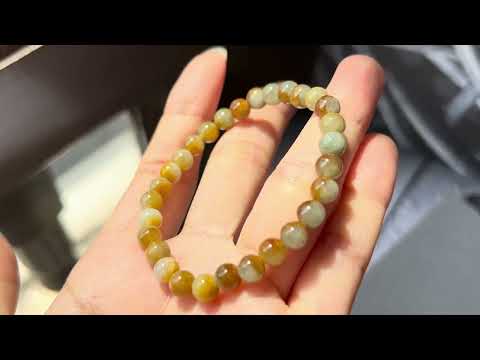 6.1mm A-Grade Natural Warm Tone Jadeite Bead Bracelet No.190429