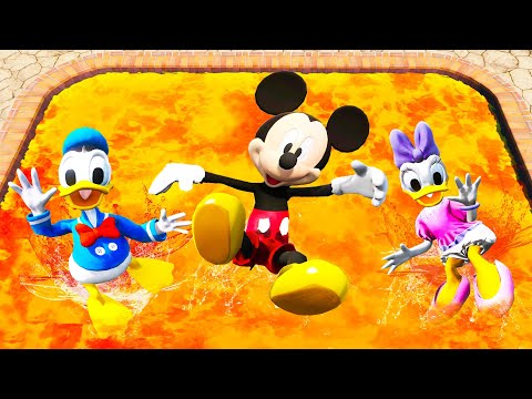 GTA 5 Mickey Mouse, Donald Duck and Daisy Jumping Into Lava Pool (Ragdolls/Euphoria Physics)