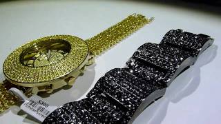 (SOLD)&quot;The Boss&quot; COMBO! Lab Made BLACK and YELLOW Diamond Watch+Bracelet -Lab Made Jewelry