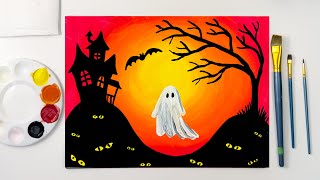 🎨Easy Halloween Ghost Painting Step by Step Tutorial for Kids and Beginners! 🦇👻