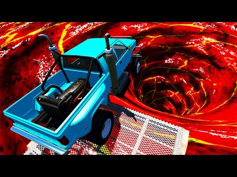 Beamng Drive - Car Falls Into Molten Volcano Vortex #2 | BeamNG-Destruction