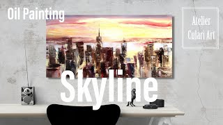 preview picture of video 'Metropole im Sonnenuntergang! Moderne Stadt, Skyline, Impressionistische Ölmalerei!'