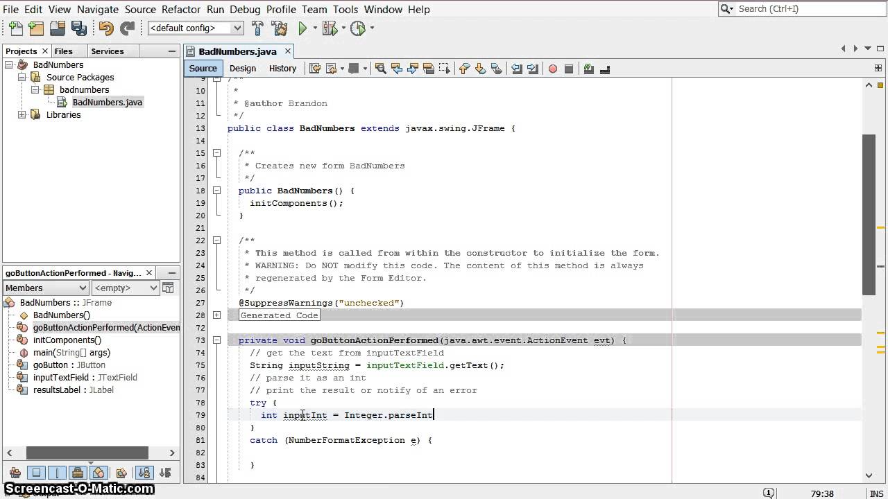 BadNumbers - handling incorrect user input in Java
