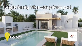 Single family Villas with private pool, garden and large solarium with sea views, in Polop, Spain.