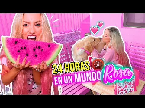 24 HORAS COMIENDO Y VIVIENDO EN UN MUNDO ROSA! 🍧 | Katie Angel
