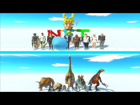 MODERN HUMANS Team vs HERBIVORE DINOSAURS Team - Animal Revolt Battle Simulator ARBS