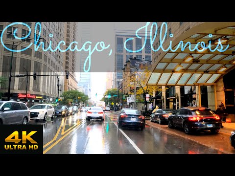 Downtown Chicago, IL on a Rainy Day - 4K Dash Tour